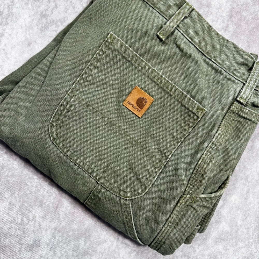 Carhartt B111 MOS Flannel Lined Moss Green Canvas Dungaree Work Pants 38x30